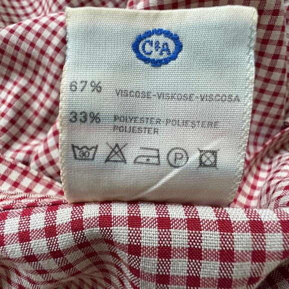 YESSICA Skirt Full Pleated Midi Red Cream Check Sz 42 Button Up Pockets Vintage - Picture 7 of 7